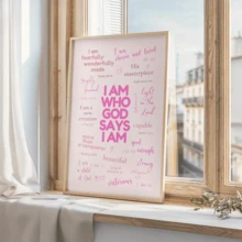 1pc Religious Theme Poster, Fashion Wall Art, Includes Bible Verses, Suitable For Christian College Students, Pink Decorative Art, 'Divine Identity' Poster, Suitable For Church Decor, Canvas Print - 1PC - View 3