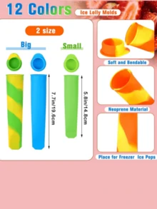 6个/4个/2个装冰棒硅胶模具，带盖防漏设计，可重复使用，可用于制作酸奶冰棒、果汁冰棒和各种小吃。采用柔软硅胶材质，一按即可轻松脱模。 - 彩色 - 查看 5