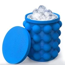 1个蓝色盖子保温冷冻托盘，大号硅胶冰桶，（二合一）制冰托盘，圆形，便携式冰桶 - 查看 1