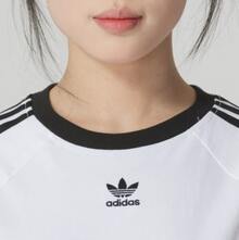 adidas originals Cali Tee 條紋字母logo拼色圓領休閒短袖 T卹 女款 白色 - 白色 - 查看 3