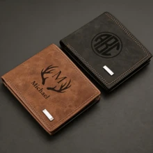 1 Piece Of Personalized Gift, Customised Short Wallet, Anniversary Gift, Boyfriend Gift, Birthday Gift, Gift For Father, PU Leather Customized Wallet - Multicolor - View 3