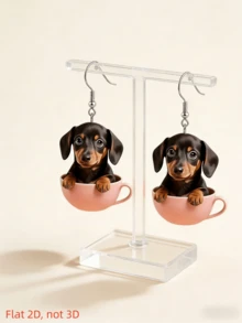 1 Pair 2D Cute Cartoon Dachshund Dog Pendant Earrings, Suitable For Dog Lovers, Holiday Gift - Multicolor - View 6