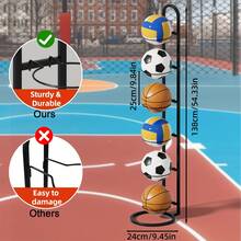 1/2/3/4/5/6 Tier Basketball, Football, Volleyball, Rugby Ball Storage Rack, Large Capacity Multi-Function Heavy Duty Metal Frame, Durable Iron Storage Rack, Multi-Layer Space Saving Easy Assembly Sturdy Structure, Outdoor Sports Equipment, Movable Basketball Net Holder, Indoor Garage Storage Rack, Perfect Gift For Basketball Fans, Suitable For Home, School, Living Room, Gym, Sports Field - Multicolor - View 10
