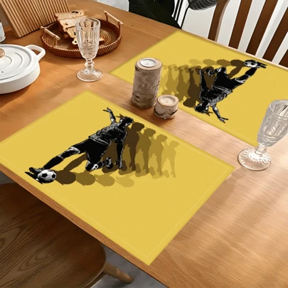 1pc/4pcs/6pcs/8pcs Football Player Pattern Linen Placemats, Suitable For Dining Table, All Season Decor, Modern Washable Table Mats, Room Decor, Coasters, Kitchen Dining Mats, Indoor Outdoor Party Decoration, Home Decor, Ideal Gift