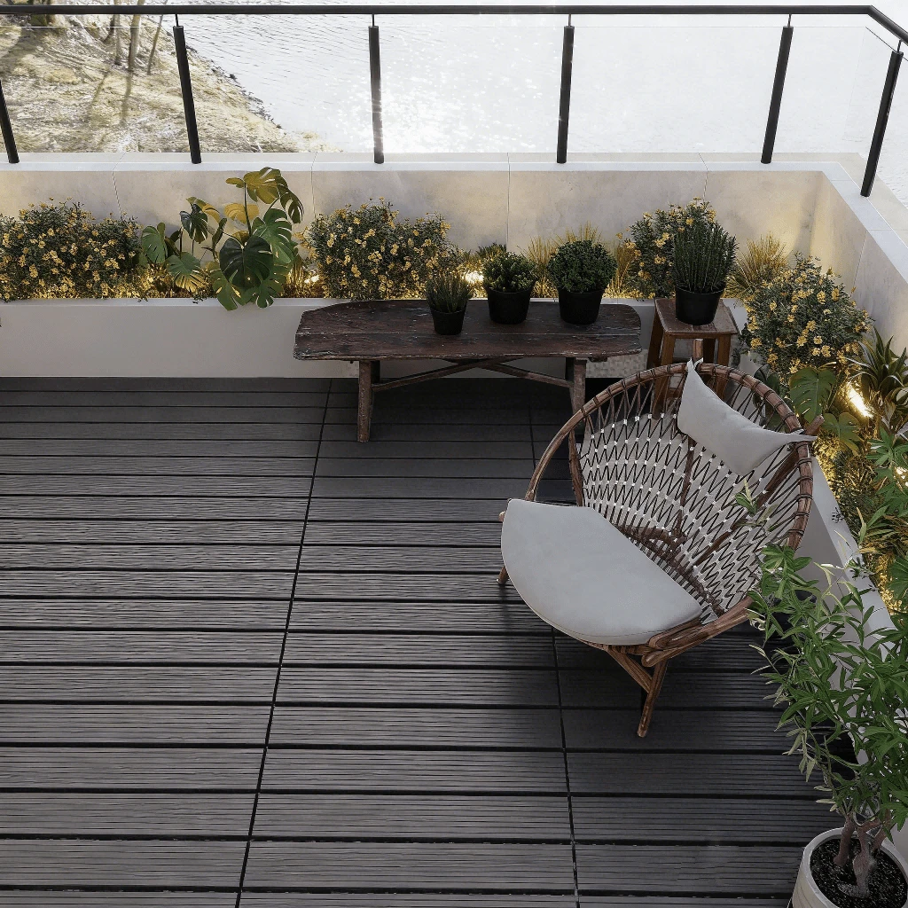 Striped Interlocking Plastic Floor Tiles - Tool-Free And Easy To Install; Waterproof And Weather-Resistant; Ideal For Outdoor Spaces.