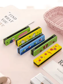 12/6入 卡通16孔雙排口琴 便攜初學者樂器 隨機配色 派對填充禮物 適用生日、情人節、開學與畢業 - 彩色 - 查看 6