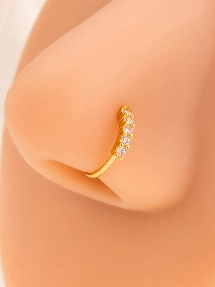 1 chiếc khuyên mũi hở bằng đồng khảm vi mô siêu sáng bóng, khuyên xỏ mũi. - Vòng mũi - Xem 1