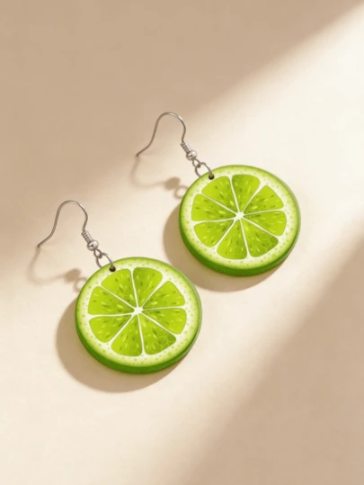 1 Pair 2D Flat Cartoon Lime Fruit Acrylic Pendant Earrings, Elegant Minimalist Style Jewelry Earrings For Women, Suitable For Daily And Holiday Wear