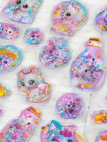 1pc Cute Glitter Cat Sticker: Swap Sticker - 3D Animation Shaker Sticker, Crystal DIY Art Sticker, Decorative Sticker Suitable For Journals, Small Gifts, Rewards, Shaker Stickers, Decorative Small Gifts, School Exchanges And Social Sharing - Multicolor - View 3