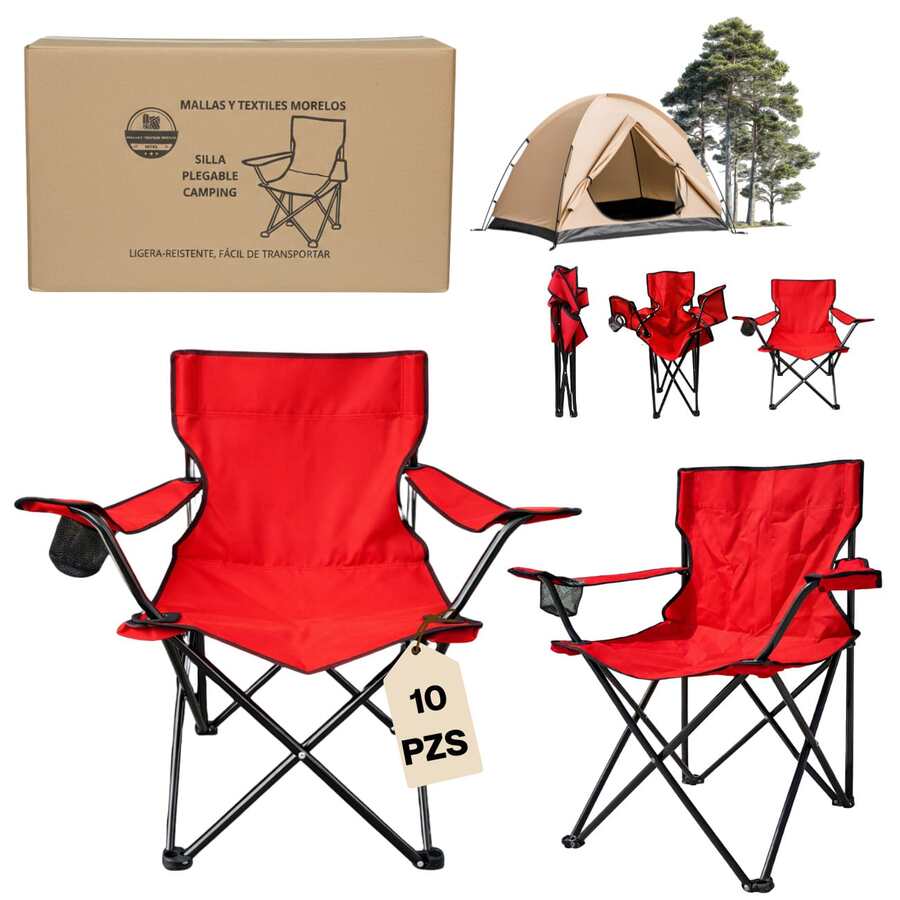 Silla de Playa y Camping Plegable Ultra Ligera, Portátil y Cómoda para Viajes, Picnic y Aventura al Aire Libre - Rojo - Ver 1