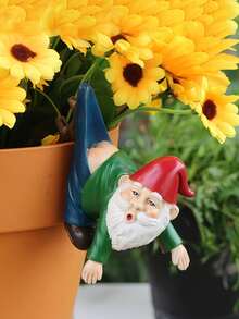 Mischievous Hanging Resin Gnome Sculpture - Crawling Gnome Wearing Red Hat, Funny Design | Single Decorative Piece, Suitable For Planter Edges, Fence Posts, And Garden Racks | Weather-Resistant Outdoor Decor, Adds Humor And Personalized To Outdoor Greenery - A - View 5