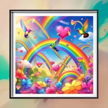 1件装新款梦幻彩虹鸟花主题钻石画套装，5D圆形水晶钻石马赛克DIY工艺品，适合制作手工礼品，装饰客厅、卧室，可用于宰牲节、父亲节、母亲节、婚礼、五一劳动节、复活节、圣诞节、情人节等场合，无框。 - 查看 3