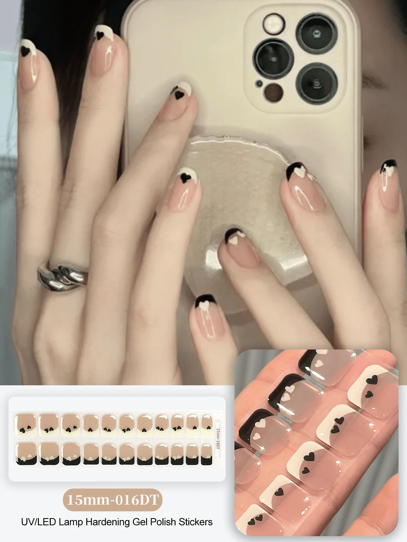 Tiras de gel de uñas semi curadas, 20 piezas de envoltorios de calidad de salón de larga duración, pegatinas de gel de uñas de fácil aplicación y remoción con luz UV