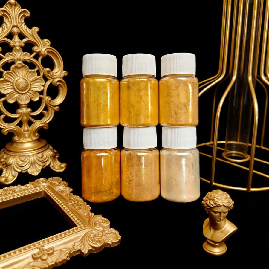 Dofuny 6 Bottles BlingBling Gold Pigment Pearl Mica Powder Mineral Pigment For DIY Epoxy Resin, Soap Making, Candle Dye & Jewelry Craft Supplies - A - View 1