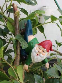 Mischievous Hanging Resin Gnome Sculpture - Crawling Gnome Wearing Red Hat, Funny Design | Single Decorative Piece, Suitable For Planter Edges, Fence Posts, And Garden Racks | Weather-Resistant Outdoor Decor, Adds Humor And Personalized To Outdoor Greenery - A - View 4