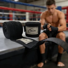 2pcs Sports Boxing Wraps, MMA Hand Wraps, Full Cotton Boxing Hand Wraps, Unisex Training Hand Wraps, Professional Fighting Hand Wraps - Black - View 2