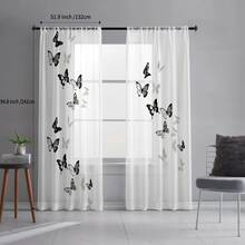 2pcs Butterfly Print Semi-Sheer Curtains, Festival Dance Style, Made Of Polyester Fiber, Rod Pocket Design, Suitable For Home Windows, Kitchen, Living Room, Bedroom, Dining Room, Studio, Cafe, Art Gallery, Washable And Removable, Easy To Install And Maintain - Multicolor - View 7