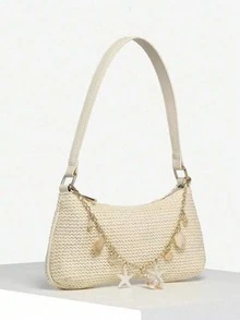 1pc Retro Bowknot Decor One Shoulder Armpit French Bread Bag, Suitable For Dates, Outings, Parties - Beige - View 2