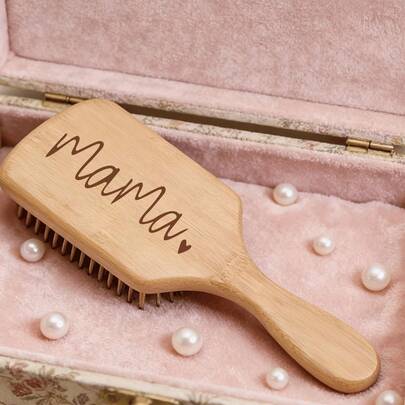 1 pieza Peine de cojín de aire único para mamá, cepillo de cabello de bambú de madera con grabado láser, cepillo cuadrado de paleta para masaje del cuero cabelludo y peinado, regalo del Día de la Madre, regalo perfecto ideal para cumpleaños