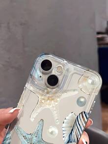 1pc Transparent Soft TPU Phone Case With Light Blue Starfish & Pearl Pattern, Suitable As Birthday/Holiday Gift For Friends, Family, Couples, Yourself, Compatible With Apple Phones - Multicolor - View 5