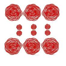 12 piezas Manteles individuales redondos de 15 pulgadas con flores doradas, Posavasos redondos de PVC de 3.94 pulgadas con rosas huecas, lavables, fáciles de limpiar, antideslizantes, resistentes al calor, adecuados para decoración de habitaciones, decoración de mesa de comedor, decoración del hogar, ideales para fiestas, cumpleaños, bodas y cenas - Multicolor - Ver 17