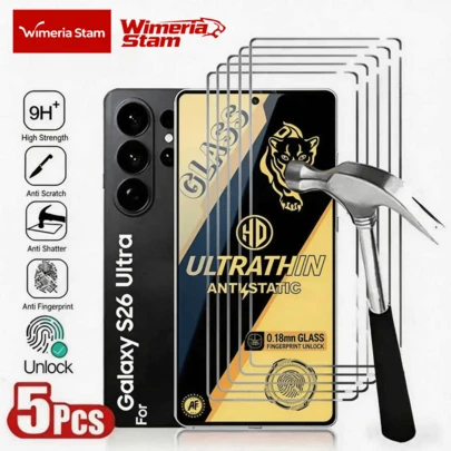 Bộ 5 miếng dán màn hình cường lực siêu trong suốt, phù hợp với dòng Galaxy S22 5G/S22+ 5G/S23/S23+/S24/S25/S26/Plus/Ultra/S25 Edge, miếng dán cường lực phủ toàn màn hình, chống bám vân tay.