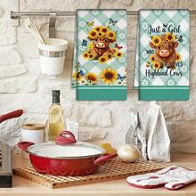 2/4/48pcs Kitchen Dishcloths, Soft & Durable With Cute Sunflower, Cow & Blue Butterfly Patterns, Highly Absorbent Multi-Purpose Kitchen Cleaning Towels - Multicolor - View 3