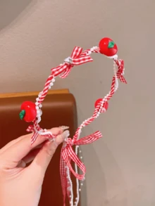 1件夏季清新水果格子发箍，超柔软甜美蝴蝶结格子发带，时尚编织发箍 - 彩色 - 查看 6