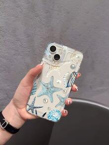1pc Transparent Soft TPU Phone Case With Light Blue Starfish & Pearl Pattern, Suitable As Birthday/Holiday Gift For Friends, Family, Couples, Yourself, Compatible With Apple Phones - Multicolor - View 6