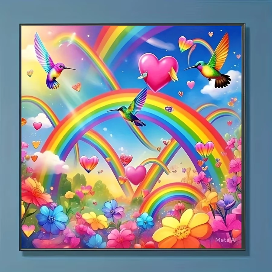 1件装新款梦幻彩虹鸟花主题钻石画套装，5D圆形水晶钻石马赛克DIY工艺品，适合制作手工礼品，装饰客厅、卧室，可用于宰牲节、父亲节、母亲节、婚礼、五一劳动节、复活节、圣诞节、情人节等场合，无框。