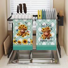 2/4/48pcs Kitchen Dishcloths, Soft & Durable With Cute Sunflower, Cow & Blue Butterfly Patterns, Highly Absorbent Multi-Purpose Kitchen Cleaning Towels - Multicolor - View 7