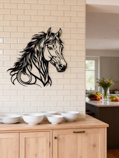 1件16英寸手工精制精美金属马壁饰 - 抽象设计，镂空雕琢 - 现代农舍风格装修的标志性单品