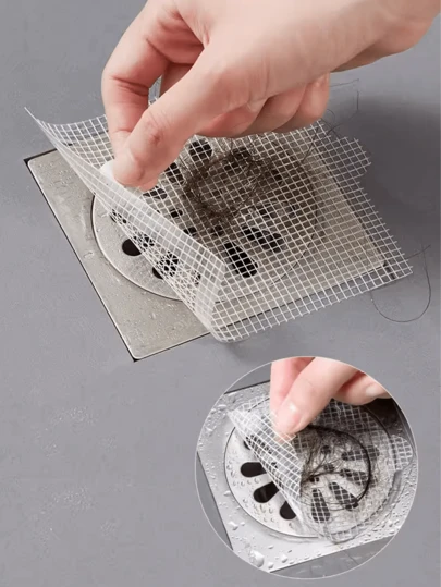 10/20片装一次性浴室水槽毛发收集器，自粘式排水盖，防止堵塞和昆虫进入，易于安装的排水过滤贴纸，适用于厨房水槽、洗衣房、淋浴房和浴缸，一次性浴室清洁配件