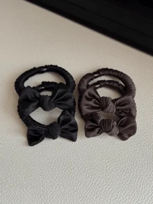 2个缎面蝴蝶结发圈，多功能发绳，适合所有季节，简约舒适设计，可扎马尾辫，发圈，橡皮筋，发绳，夏季、假日、旅行弹性发圈 - 彩色 - 查看 9