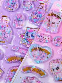 1pc Cute Glitter Cat Sticker: Swap Sticker - 3D Animation Shaker Sticker, Crystal DIY Art Sticker, Decorative Sticker Suitable For Journals, Small Gifts, Rewards, Shaker Stickers, Decorative Small Gifts, School Exchanges And Social Sharing - Multicolor - View 5