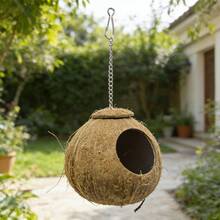 1pc Natural Coconut Shell Bird House, Breathable And Dry Pet Nest Made Of Material - View 2