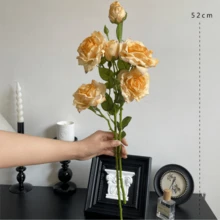 1/2/3 支仿真玫瑰花，52 厘米假花，适用于墙面、客厅、卧室、婚礼、派对装饰、桌面摆件、家居、书桌装饰、厨房、婚礼、餐桌摆件、中心装饰品、办公室、花园、户外、房屋、庭院装饰，春夏秋冬皆宜。 - 橘色 - 查看 11