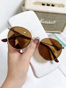 1pc Oval Retro Chic High-End Fashion Glasses - Brown - View 2