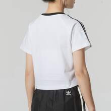 adidas originals Cali Tee 條紋字母logo拼色圓領休閒短袖 T卹 女款 白色 - 白色 - 查看 2