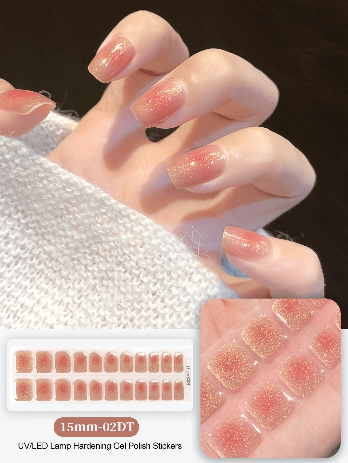 Semi Cured Gel Nail Strips, 20Pcs Long Lasting Salon Quality Wraps, Easy Apply & Remove Gel Nail Stickers With UV Light
