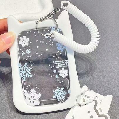 Cat Shape Photocard Holder Keychain–Cute Transparent Photo Card Holder Keychain, Protective Case With Pendant For Bus Student Card & Photo Protector