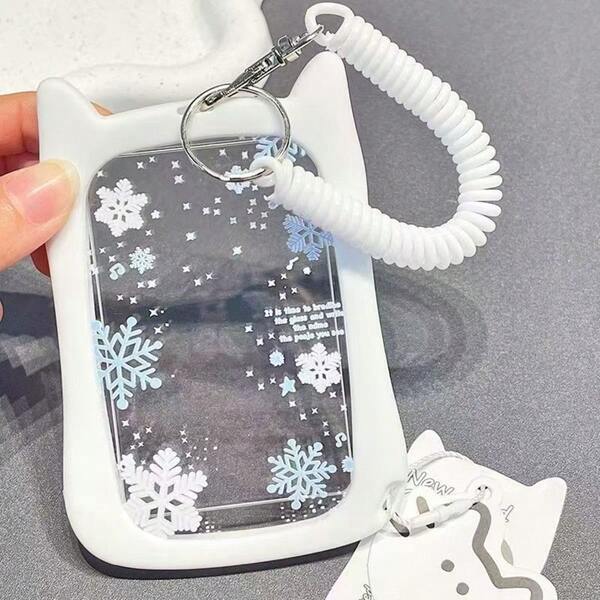 Cat Shape Photocard Holder Keychain–Cute Transparent Photo Card Holder Keychain, Protective Case With Pendant For Bus Student Card & Photo Protector