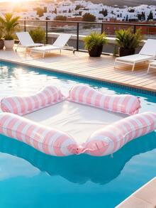 Foldable Inflatable Macaron Shaped Casual Lounger, Summer Water Floating Backrest Bed, Striped Hammock Style Water Leisure Sofa - Multicolor - View 8