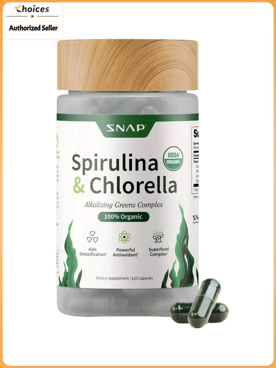 Spirulina Chlorella Capsules – Blue Green Algae Superfood Greens Supplement With Alfalfa & Wheatgrass | Plant Based Nutritional Formula | 120 Capsules - Spirulina & Chlorella - 查看 1