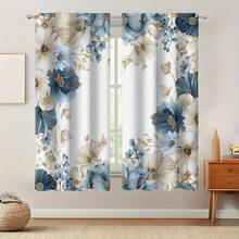 2 PIEZAS Cortinas elegantes con estampados planos 2D en blanco, azul y verde. Con diseño de bolsa para barra, las cortinas de poliéster semi transparentes son adecuadas para decorar tu sala de estar, dormitorio, oficina o cocina - Multicolor - Ver 6