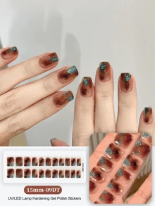 Tiras de gel de uñas semi curadas, 20 piezas de envoltorios de calidad de salón de larga duración, pegatinas de gel de uñas de fácil aplicación y remoción con luz UV - Granate - Ver 2