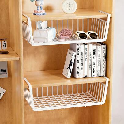 1pc Extra Large White, Under Desk Storage Basket, Hanging Organizer Basket, Kitchen Shelf, Suitable For Kitchen, Desk Etc. Multifunctional Organizer, Space-Saving Vertical Storage Solution, Easy Installation, Heavy Duty