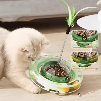 4-In-1 Pet Cat Toy Tumbler Feeder Puzzle Turntable, Interactive Cat Toy