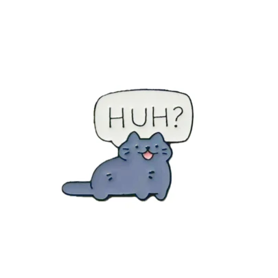 HUH Confused Cat Enamel Brooch, Fashion Decorative Brooch Pin, Badge, Lapel Pin, Bag Accessory, Jewelry Gift