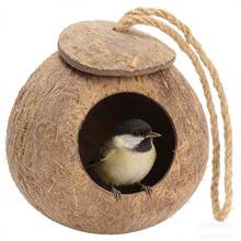 1pc Natural Coconut Shell Bird House, Breathable And Dry Pet Nest Made Of Material - View 4